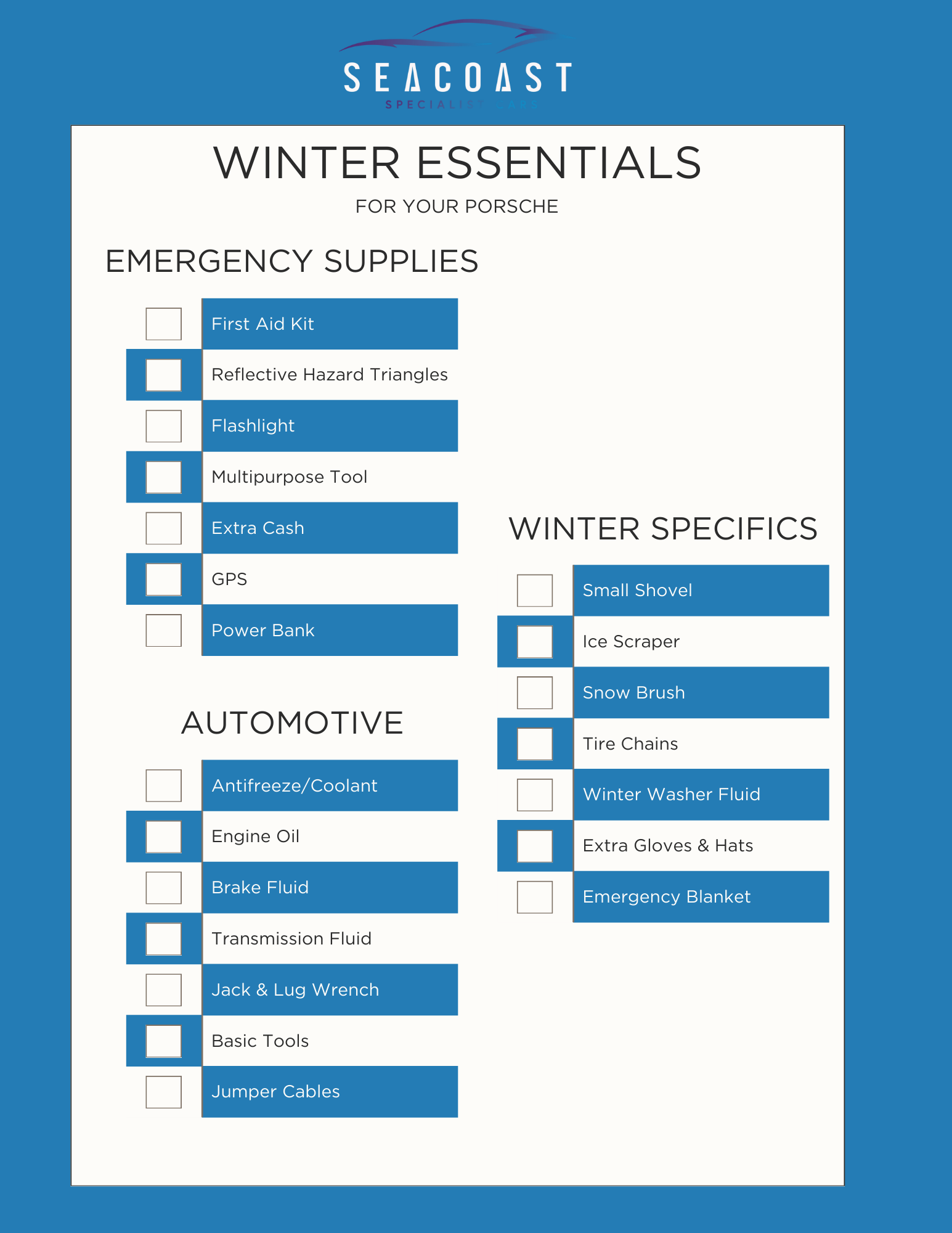 Porsche Winter Checklist